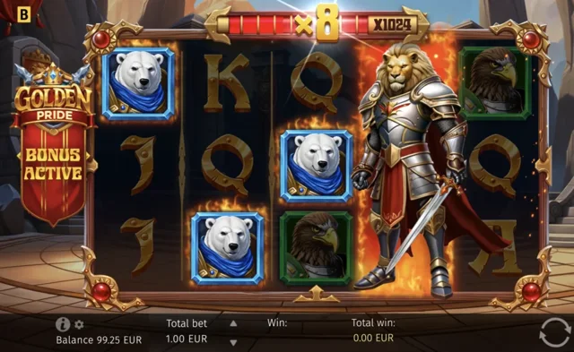 Golden Pride: official active Lion respin and multiplier-bar example.