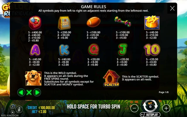 Golden Retriever — symbol paytable and game rules