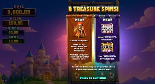 Good Knight Fortune: Treasure Spins illustrated by the studio. Example amounts are not our gambling results.