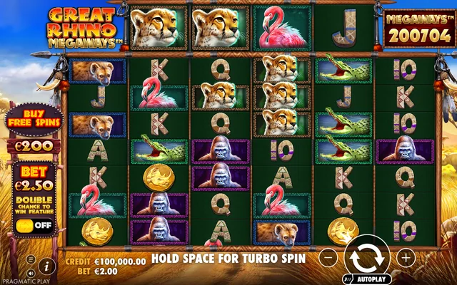 Great Rhino Megaways — base game and controls