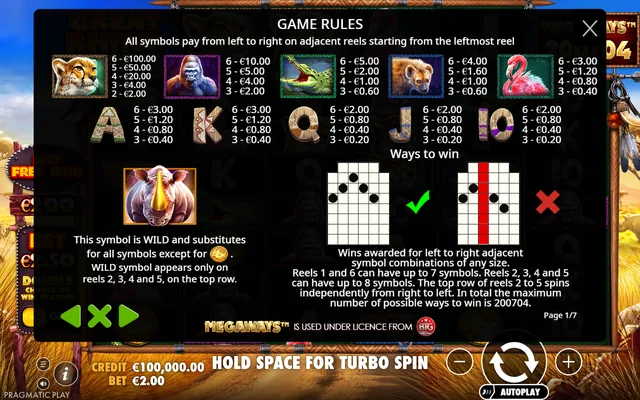 Great Rhino Megaways — symbol paytable and game rules