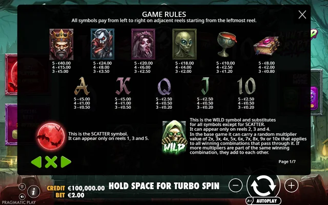 Haunted Crypt — symbol paytable and game rules