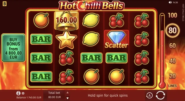 Hot Chilli Bells: official Bell-populated main game and line selector.