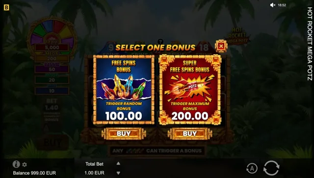Hot Rocket Mega Potz: official feature purchase menu.