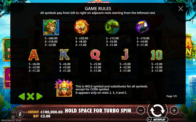 Inca Queen — symbol paytable and game rules