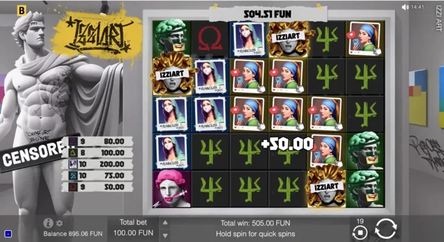 Izzi Art: official studio game illustration. Any displayed prices or wins are examples, not our results.