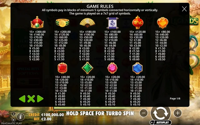Jade Legends — symbol paytable and game rules