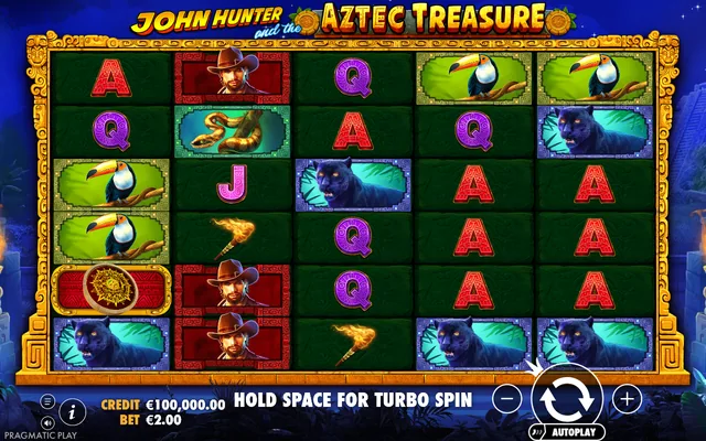 John Hunter and the Aztec Treasure — game layout and virtual-credit controls