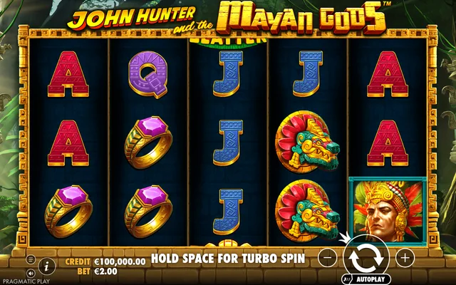 John Hunter and the Mayan Gods — game layout and virtual-credit controls