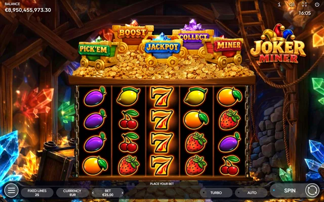 Joker Miner: Official base-game illustration with the five coloured feature areas. Any displayed balances or wins are examples, not our results.