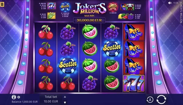 Joker's Million: official main-game field and dynamic paytable.