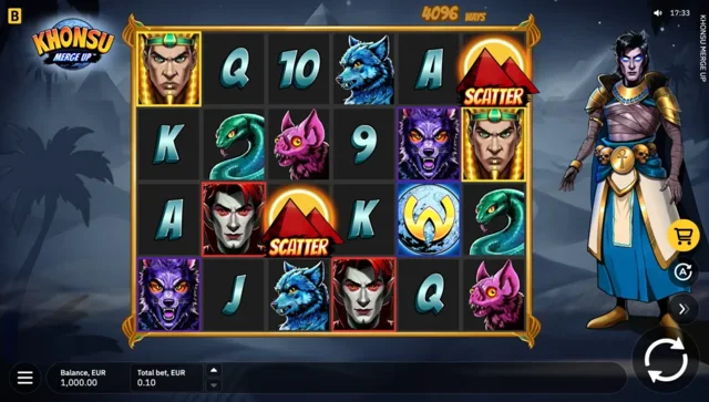 Khonsu Merge Up: official studio game illustration. Any displayed prices or wins are examples, not our results.