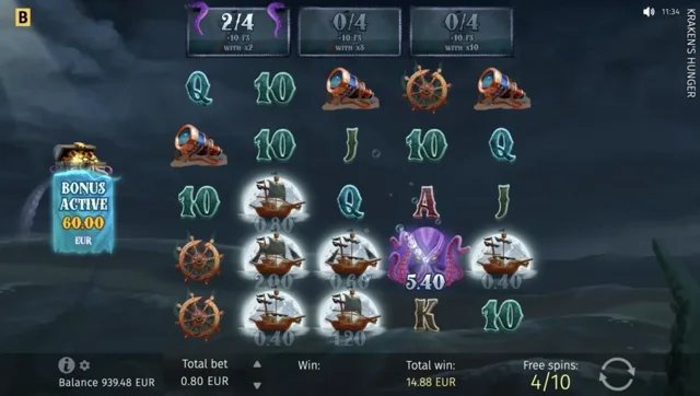 Kraken’s Hunger: official Free Spins ship-collection board.