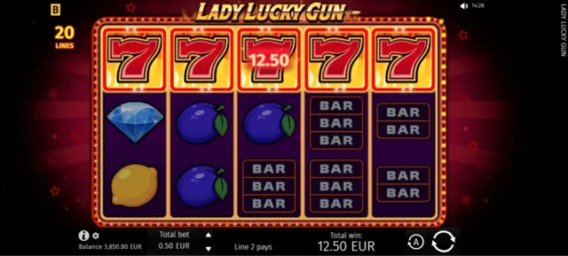 Lady Lucky Gun: official five-by-three reel layout.