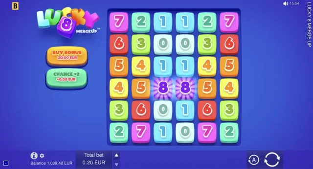 Lucky 8 Merge Up: official numbered six-by-six Merge Up grid.