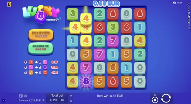 Lucky 8 Merge Up: official highlighted number-cluster arrangement.