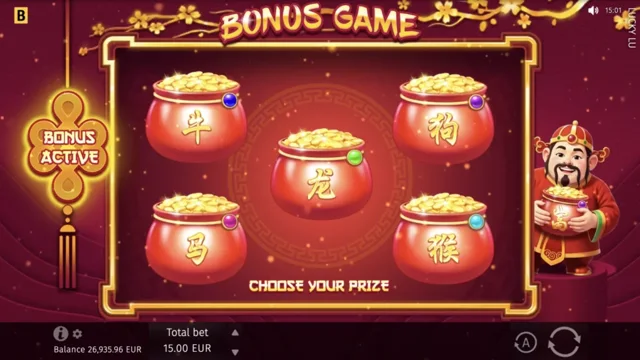 Lucky Lu: official five-pot Bonus selection screen.