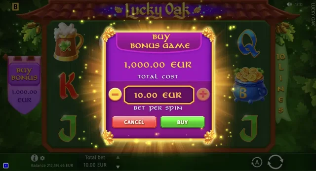 Lucky Oak: official leprechaun bonus-purchase confirmation.