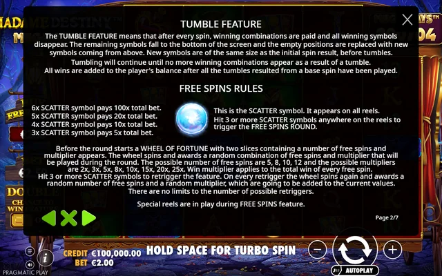 Madame Destiny Megaways — feature rules