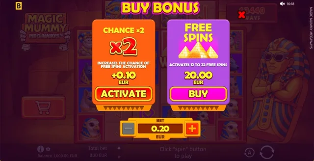 Magic Mummy MEGAWAYS: official feature purchase menu.
