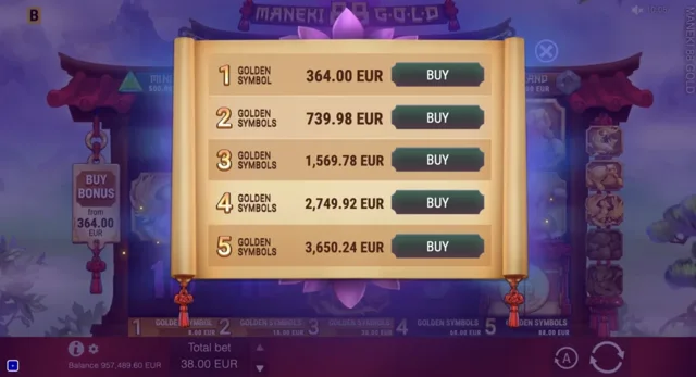 Maneki 88 Gold: official Golden-symbol bonus-purchase choices.