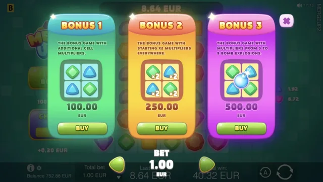 Merge Up 2: official menu showing three Free Spins purchase setups.