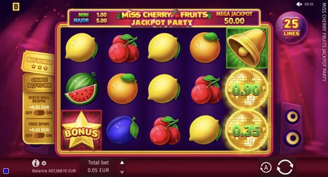 Miss Cherry Fruits Jackpot Party: official Jackpot Party main-game reels.