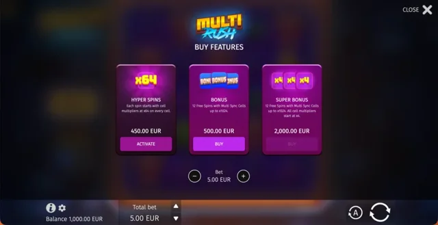 Multi Rush: official feature purchase menu.
