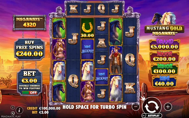 Mustang Gold Megaways — base game and controls