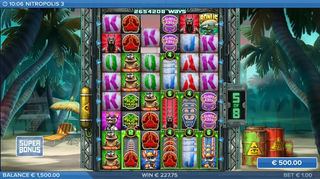 Nitropolis 3: the expanded eight-row grid makes the difference between the starting layout and a developed Avalanche visible