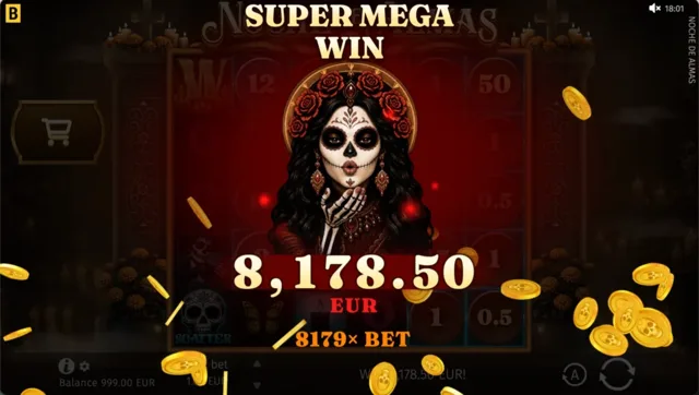 Noche de Almas: illustrative studio celebration screen; this is not our gambling result or a promised return.