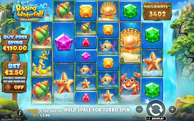 Raging Waterfall Megaways — base game and controls