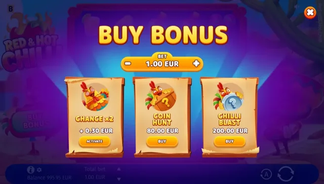 Red and Hot Chilli: official menu showing the distinct feature entry options.