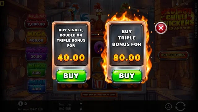Red Hot Chilli Chickens: official menu showing the distinct feature entry options.