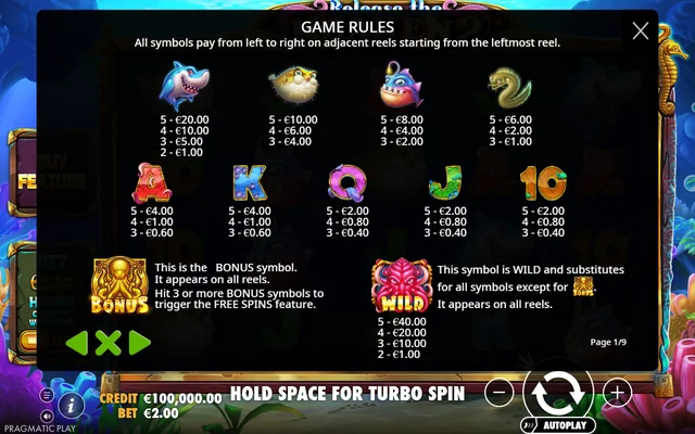 Release the Kraken 2 — symbol paytable and game rules