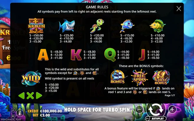 Release the Kraken — symbol paytable and game rules