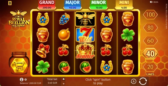 Royal Beellion Hold & Win: official golden hive main-game field and line selector.