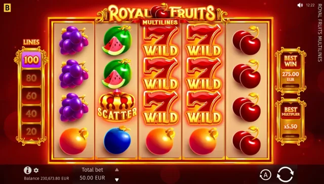 Royal Fruits MultiLines: official multiple Wild Seven illustration.