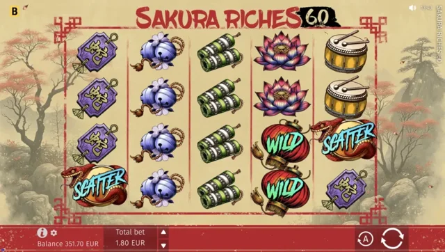 Sakura Riches 60: official sixty-payline symbol field.
