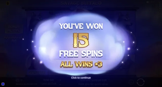 Savage Buffalo Spirit: official fifteen-spin triple-win announcement.