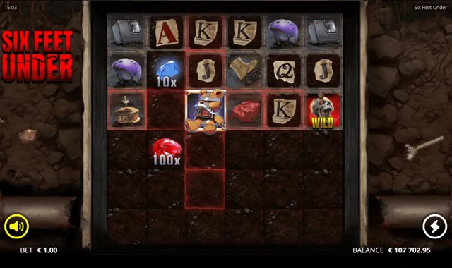 Six Feet Under: Gameplay illustrated by the studio. Example amounts are not our gambling results.