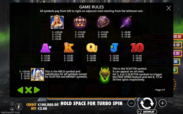 Sleeping Dragon Ultra Dark — symbol paytable and game rules