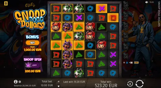Official Snoop Dogg Dollars game image showing the cluster grid.