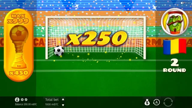 Soccermania: official penalty-kick multiplier screen.