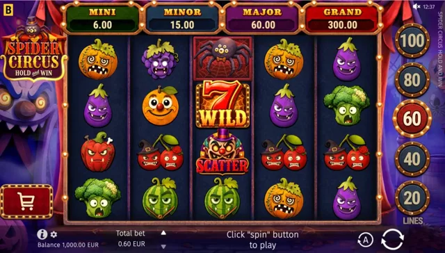 Spider Circus Hold and Win: official studio illustration of the base-game interface.