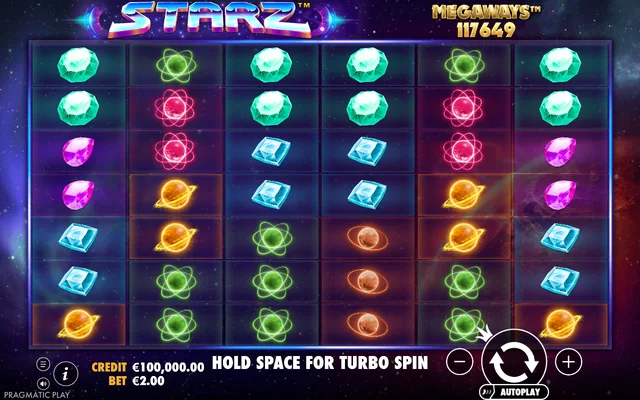 Starz Megaways — game layout and virtual-credit controls