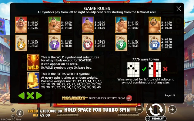 Sumo Supreme Megaways — symbol paytable and game rules