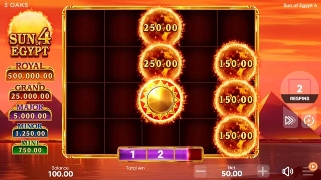 Sun of Egypt 4: a bonus example with a highlighted sun symbol and the collection meter below the grid.