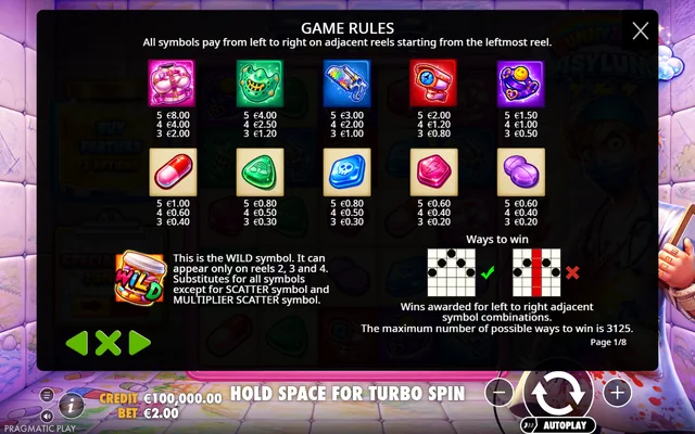 Sunnydaze Asylum — symbol paytable and game rules