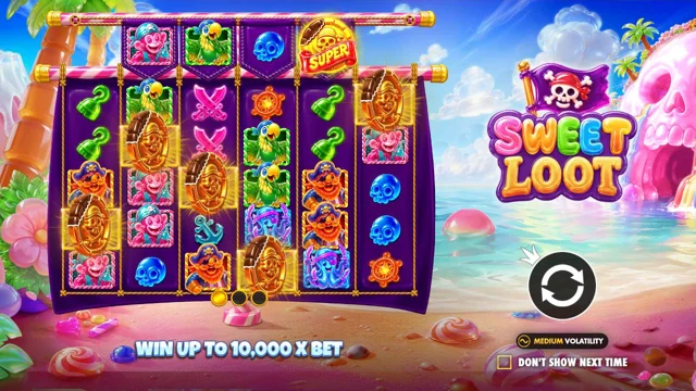 Sweet Loot: original introduction showing the game identity. No spin or purchase; any balance is virtual demo credit.
